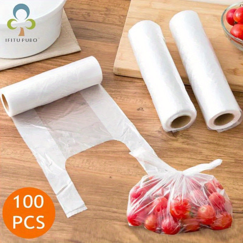 Keep your food fresh on-the-go with 100 leak-proof fresh-keeping bags! These portable disposable shopping bags are perfect for storing produce and other kitchen supplies. Say goodbye to spoiled food with these reusable plastic storage bags.