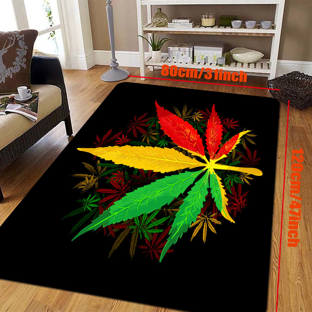 One Psychedelic Leaf Print Area Rug, Soft Plush with Anti-slip Backing, Stain Resistant and Machine Washable - Perfect for Living Room or Bedroom as Home or Room Decor