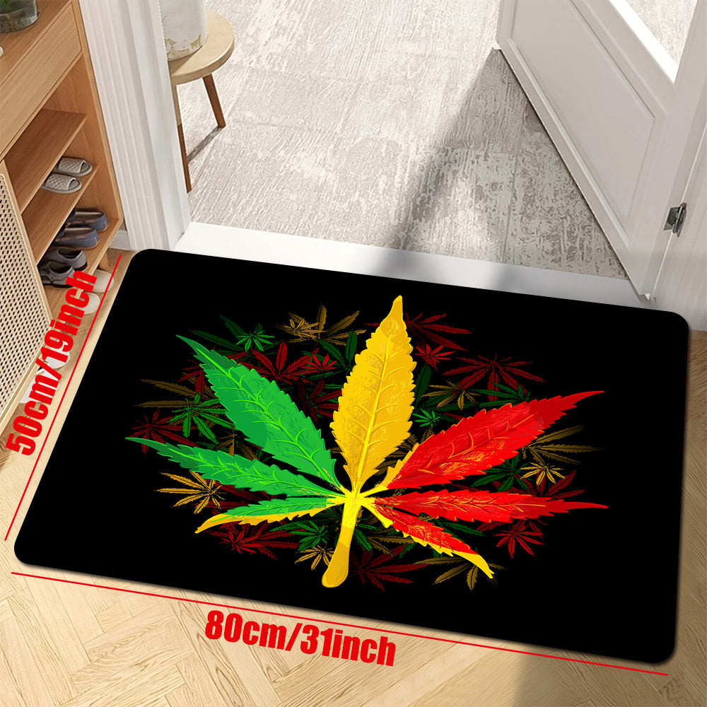 One Psychedelic Leaf Print Area Rug, Soft Plush with Anti-slip Backing, Stain Resistant and Machine Washable - Perfect for Living Room or Bedroom as Home or Room Decor