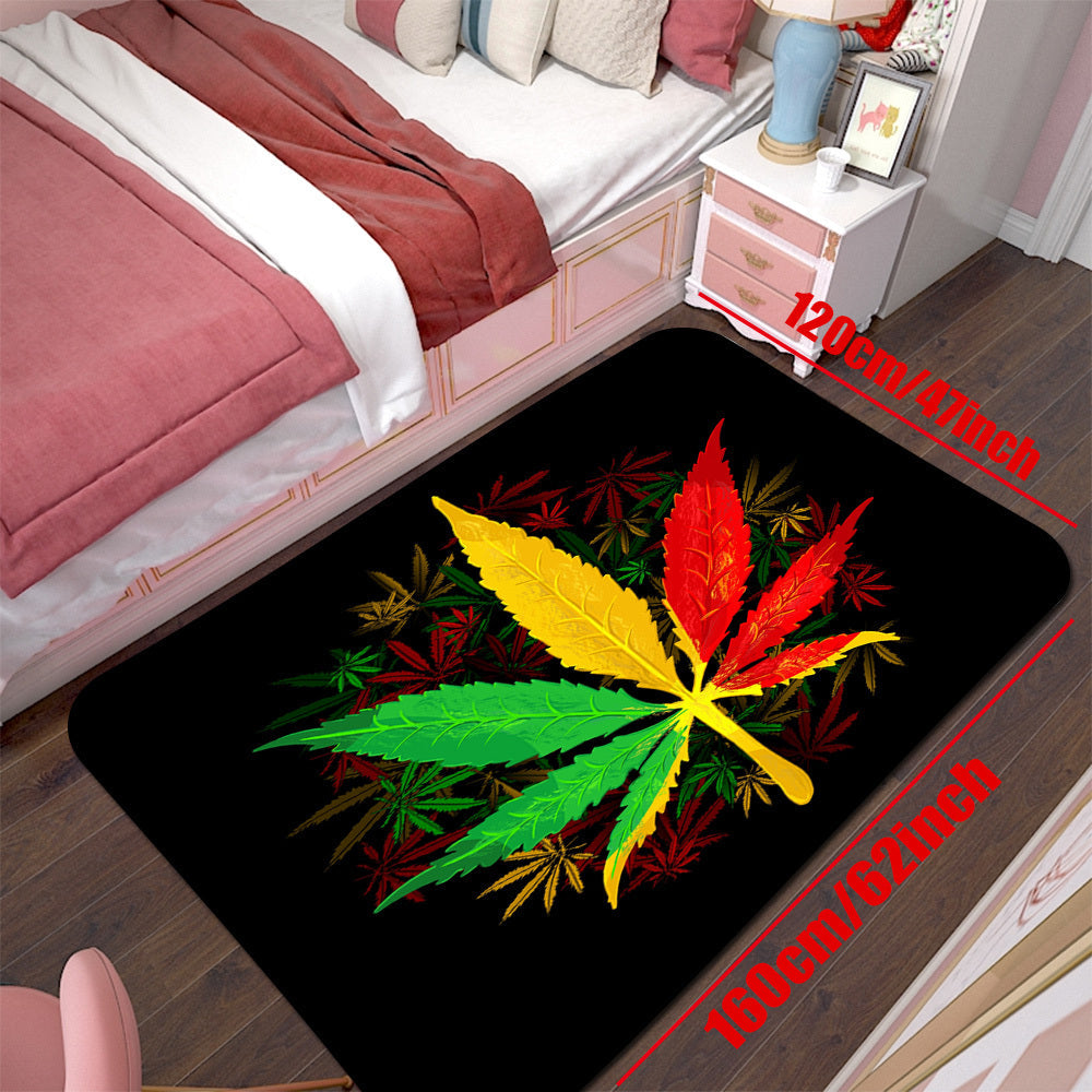 One Psychedelic Leaf Print Area Rug, Soft Plush with Anti-slip Backing, Stain Resistant and Machine Washable - Perfect for Living Room or Bedroom as Home or Room Decor