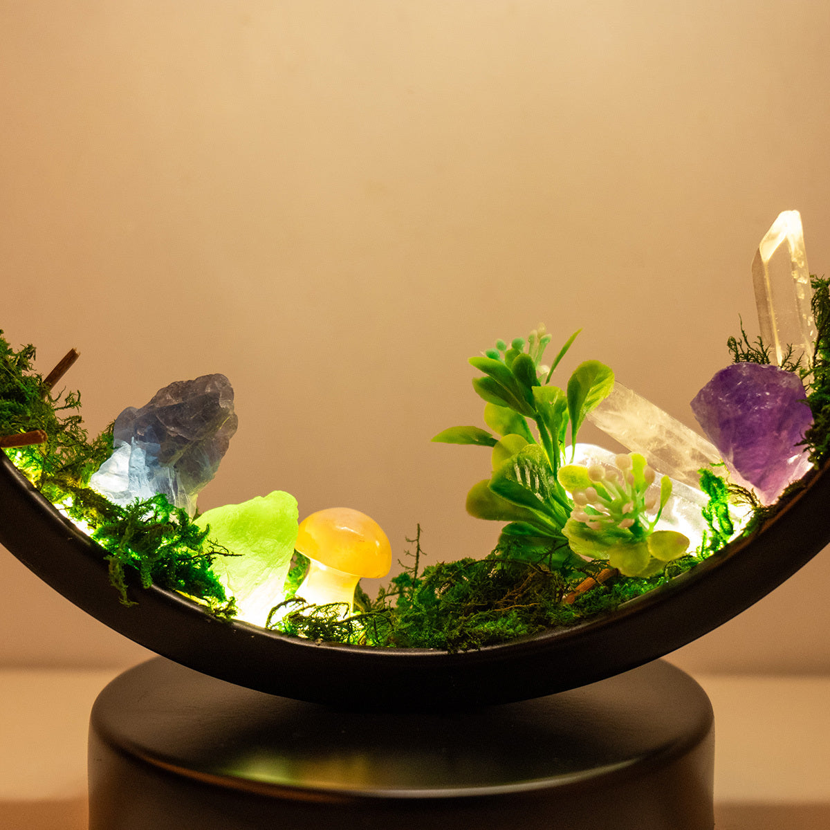 Rechargeable quartz forest nightlight for bedside or desk décor.