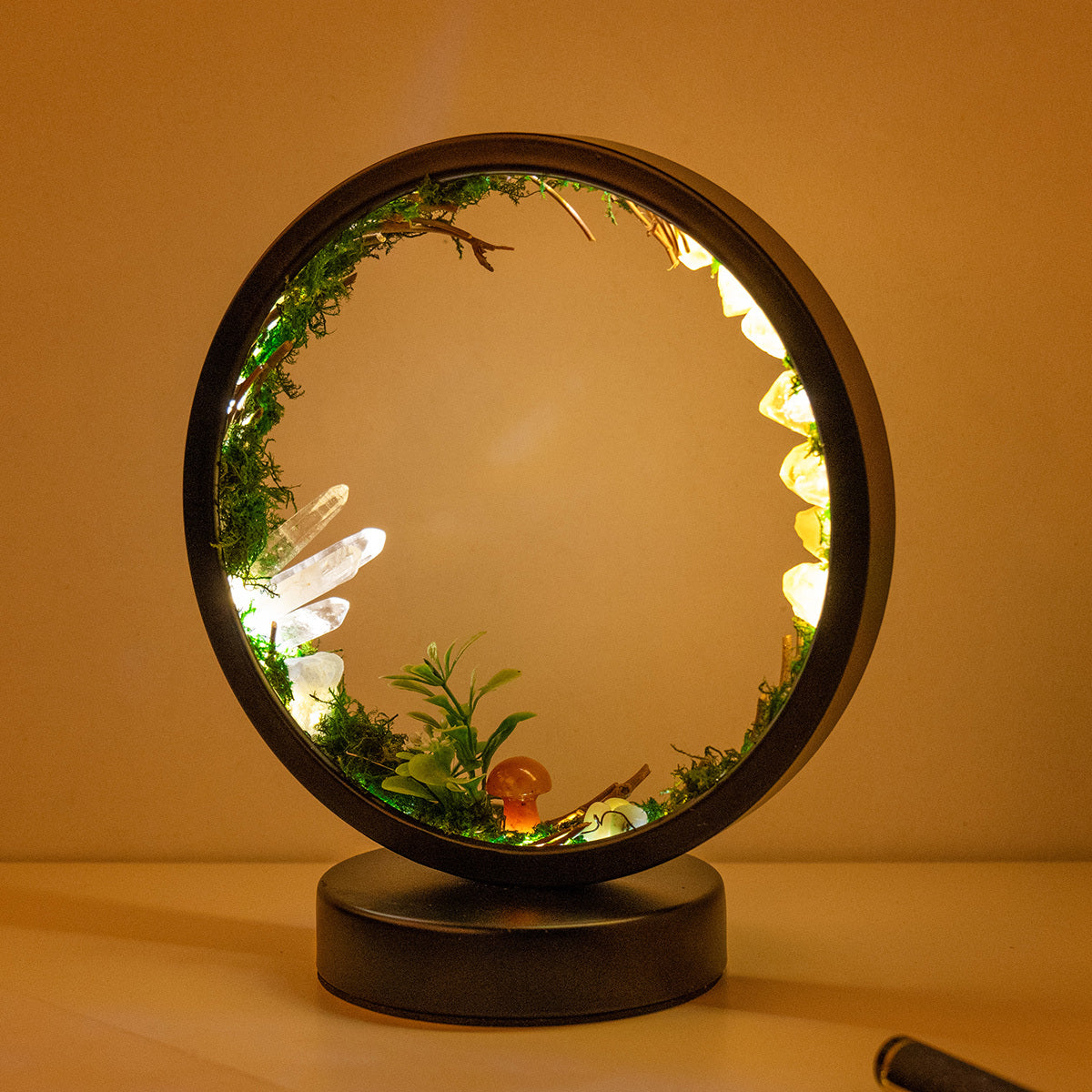 Rechargeable quartz forest nightlight for bedside or desk décor.