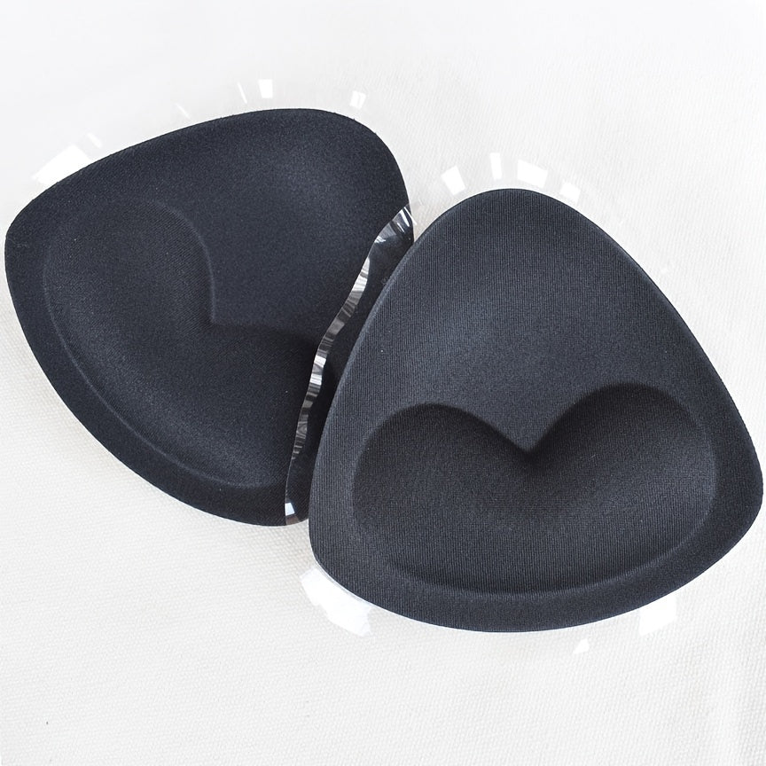 Thick, push-up triangle chest pads that stick on, for women's black lingerie, hand wash only.