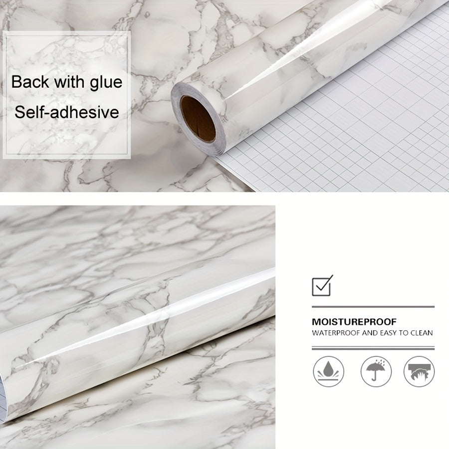 Smooth and stylish, this self-adhesive wallpaper roll features a marble pattern design. It is waterproof, heat-resistant, and oil-resistant, making it perfect for kitchens and bathrooms. This easy-to-apply sticker is great for furniture refurbishment.