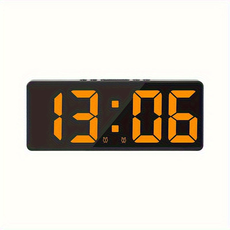 Digital LED alarm clock with temperature display, 12/24 hours, snooze mode, USB or AAA power supply, for bedroom and living room use.