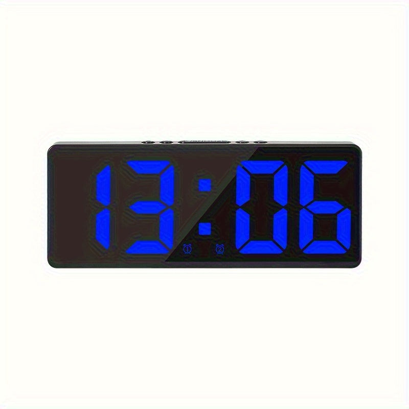 Digital LED alarm clock with temperature display, 12/24 hours, snooze mode, USB or AAA power supply, for bedroom and living room use.