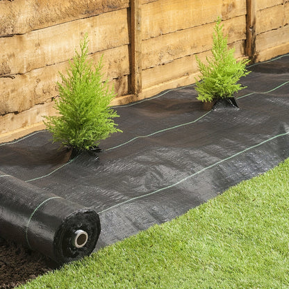 1 Roll of Agricultural Weed Control Mulch in black plastic, with widths of 59.99cm, 79.98cm, 100.0cm, 119.99cm, and 149.99cm, and a length of 10.0 meters