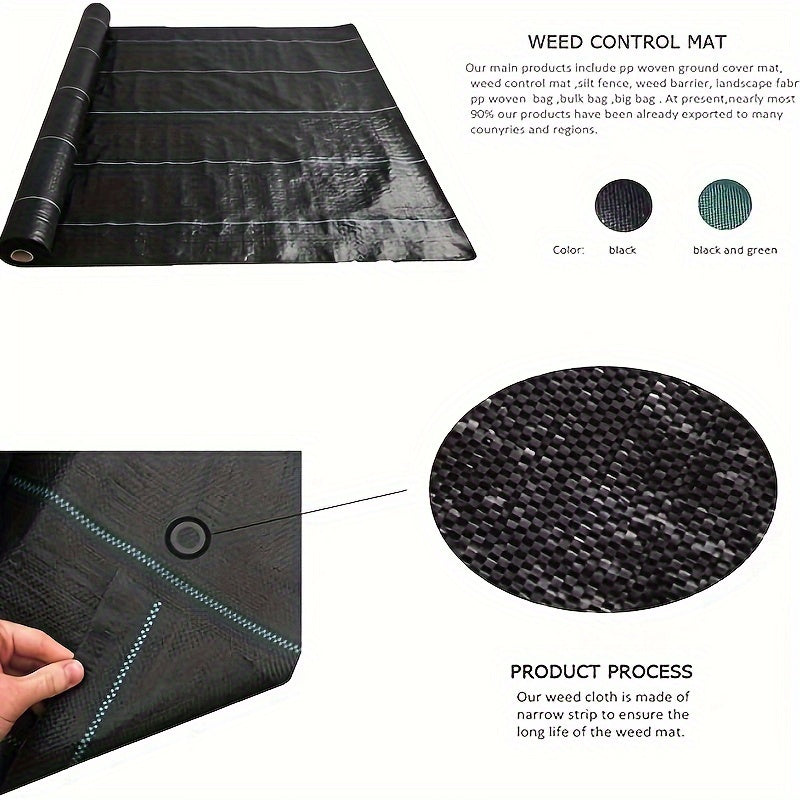 1 Roll of Agricultural Weed Control Mulch in black plastic, with widths of 59.99cm, 79.98cm, 100.0cm, 119.99cm, and 149.99cm, and a length of 10.0 meters