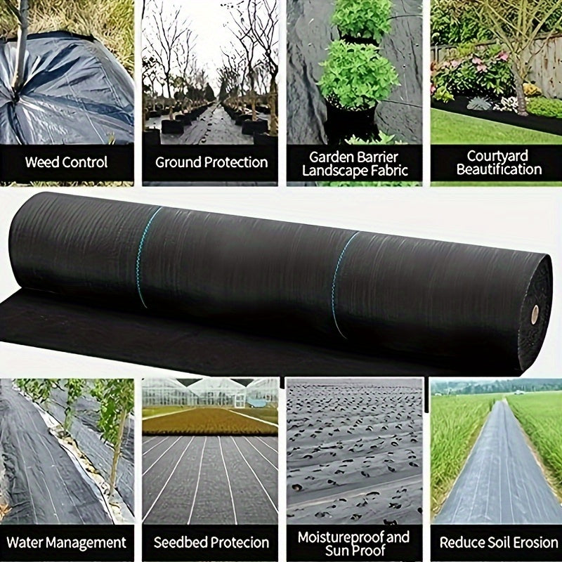 1 Roll of Agricultural Weed Control Mulch in black plastic, with widths of 59.99cm, 79.98cm, 100.0cm, 119.99cm, and 149.99cm, and a length of 10.0 meters