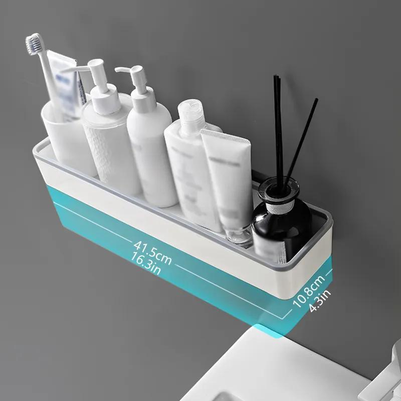 White multifunctional storage rack organizer for bathroom - 1pc bathroom shelves, toilet storage cabinet rack, wall hanging punch free rack.