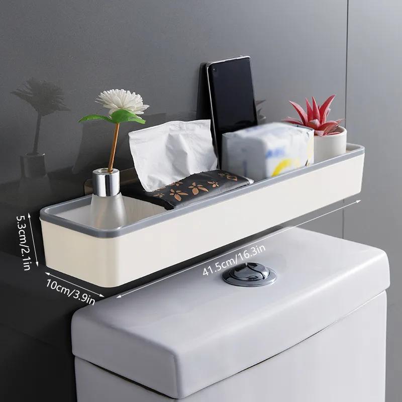 White multifunctional storage rack organizer for bathroom - 1pc bathroom shelves, toilet storage cabinet rack, wall hanging punch free rack.