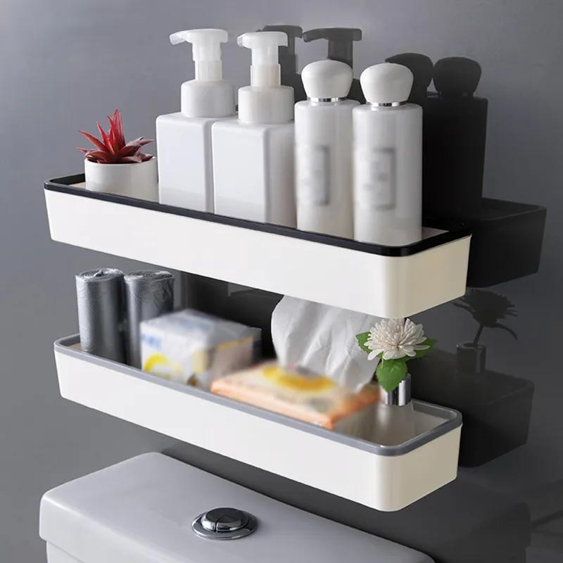 White multifunctional storage rack organizer for bathroom - 1pc bathroom shelves, toilet storage cabinet rack, wall hanging punch free rack.