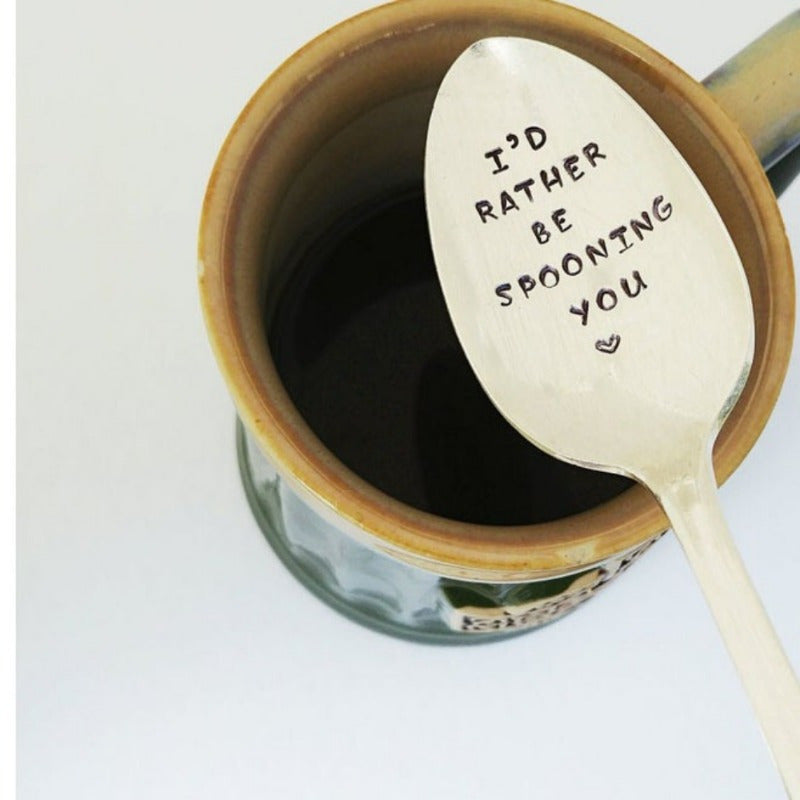 Personalized with the words "I'd Rather Be Spooning You," this stainless steel spoon is an ideal gift for Christmas, Halloween, Thanksgiving, anniversaries, and Valentine's Day.