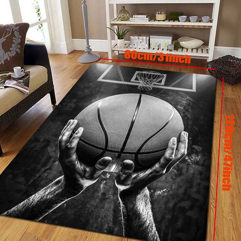 Basketball Dream Art Printed Floor Rug, perfect for the game room or large area carpet in the hallway or kitchen. This soft mat is washable and can be used outdoors or indoors. It is dirt resistant and has an anti-slip backing, making it ideal for use in