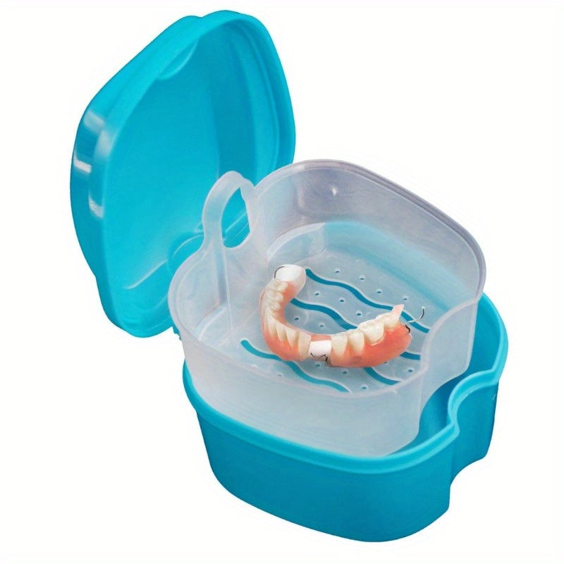 1pc Denture Care Bath with Hanging Net Container for Cleaning False Teeth