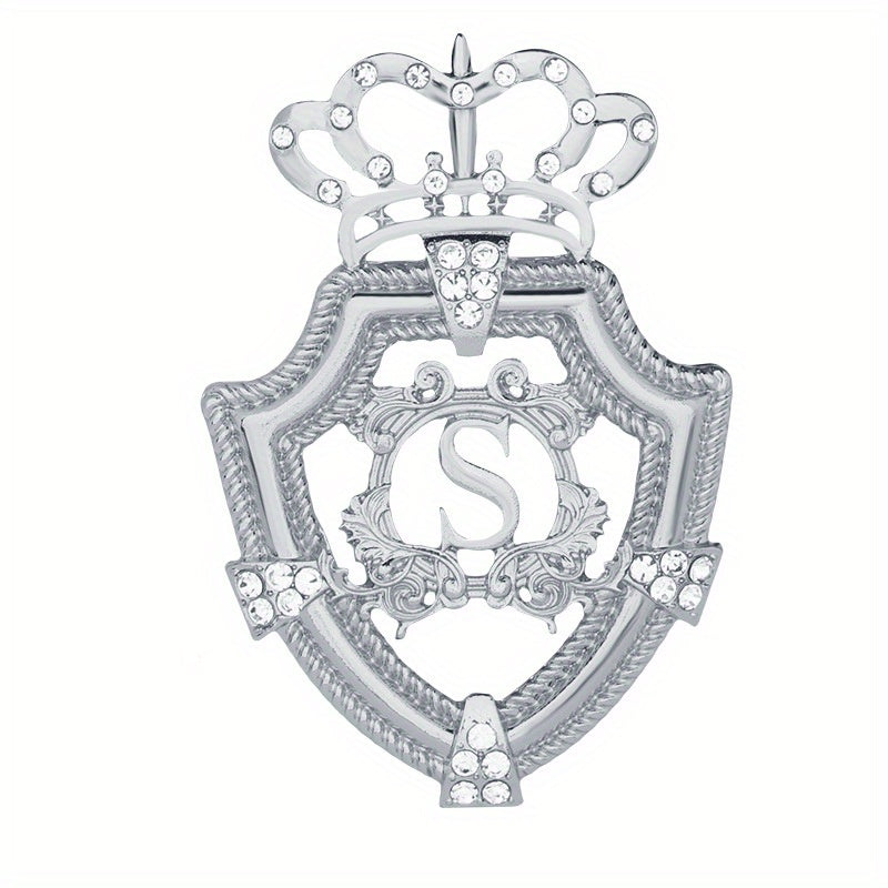 One-piece Crown Brooch for Men, Shield Badge, Stylish "S" Lapel Pin, Coat Accessory