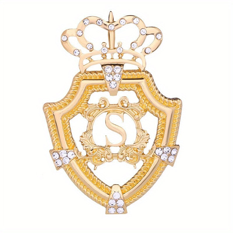 One-piece Crown Brooch for Men, Shield Badge, Stylish "S" Lapel Pin, Coat Accessory