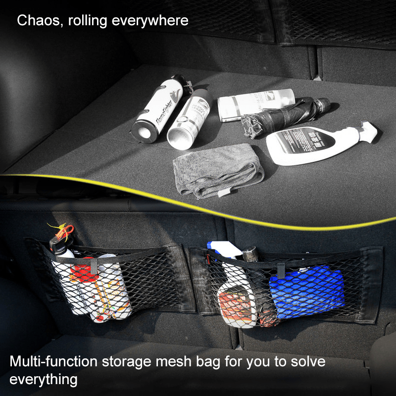 Universal car trunk seat mesh net organizer.