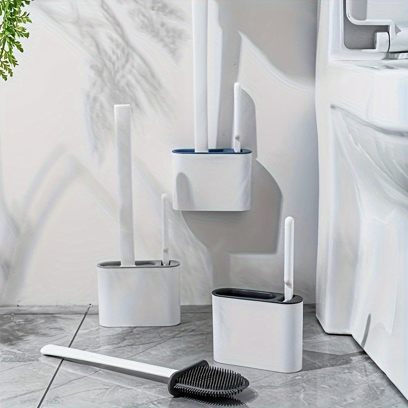 Wall-mounted toilet brush set with flexible silicone bristles