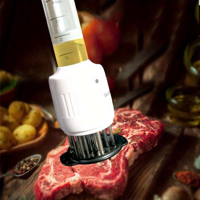 Get the 1pc Ultimate Meat Injector Kit to achieve flawlessly tender steaks and discover the secret weapon of professional chefs. This premium meat injector is perfect for tenderizing and flavoring steaks, making it a must-have kitchen accessory for BBQ