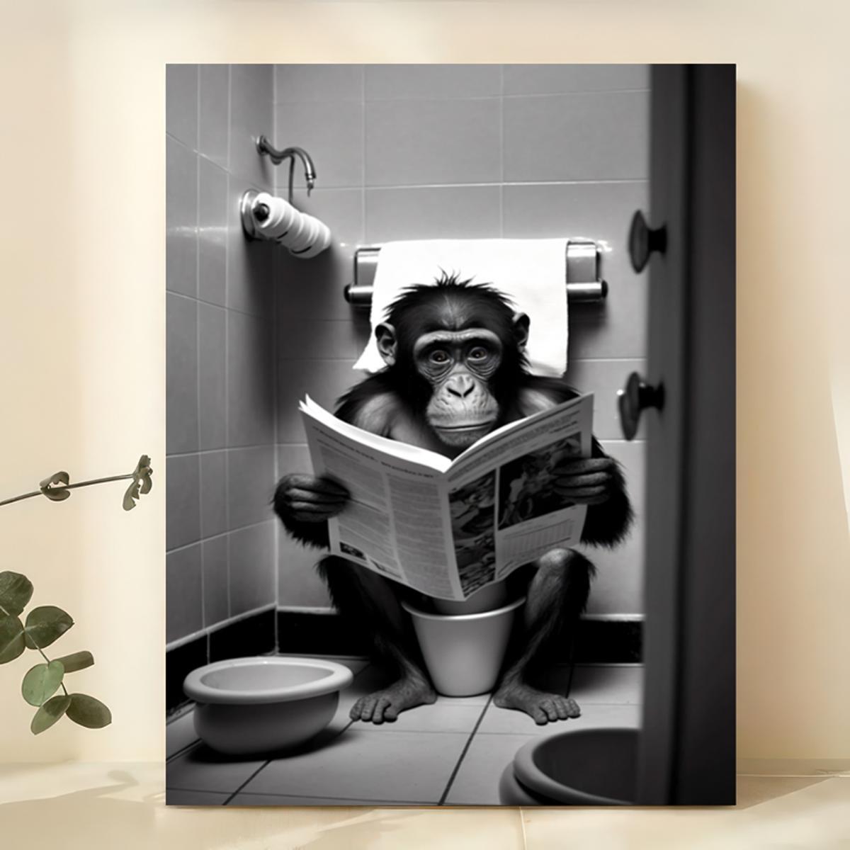 One canvas poster featuring a humorous gorilla in a bathroom setting, perfect for wall decor in any room. Frameless.