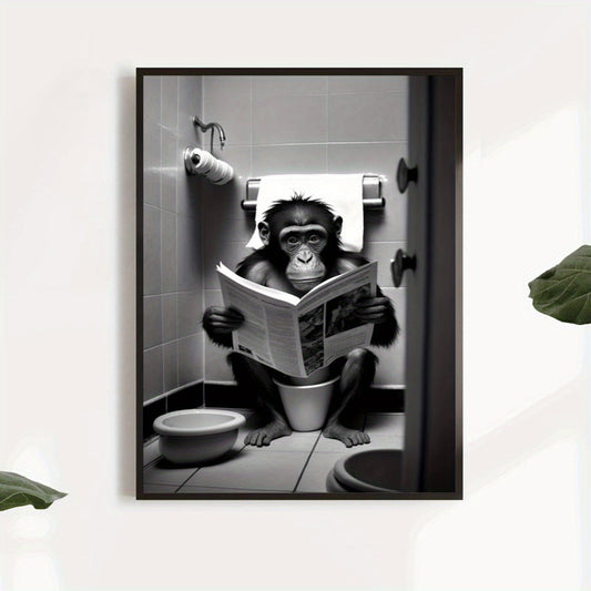 One canvas poster featuring a humorous gorilla in a bathroom setting, perfect for wall decor in any room. Frameless.