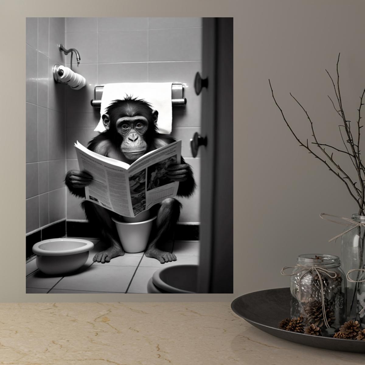 One canvas poster featuring a humorous gorilla in a bathroom setting, perfect for wall decor in any room. Frameless.