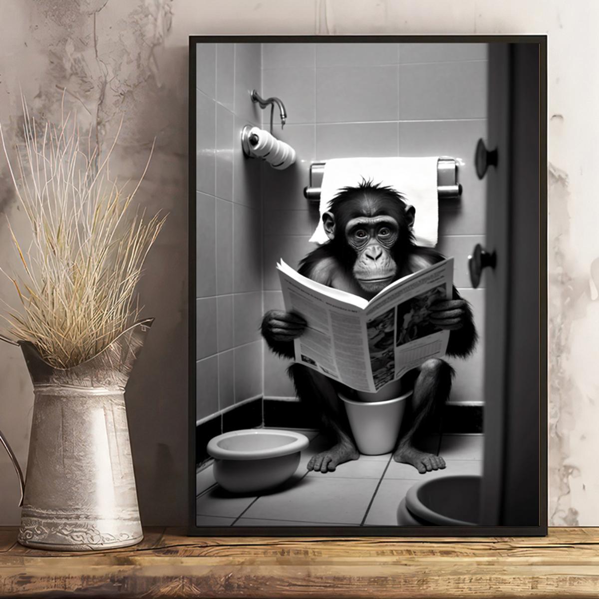 One canvas poster featuring a humorous gorilla in a bathroom setting, perfect for wall decor in any room. Frameless.