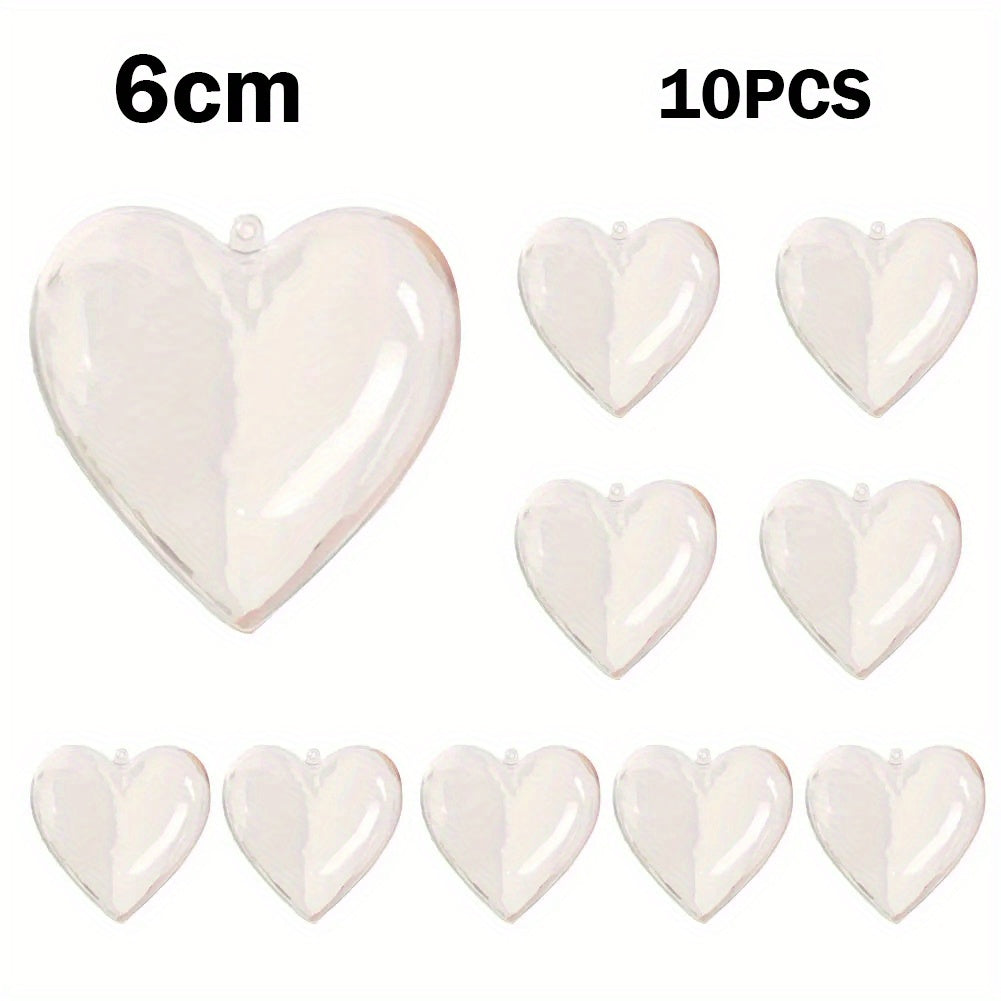 10 clear plastic heart-shaped Christmas ornaments for weddings, parties, and home décor.