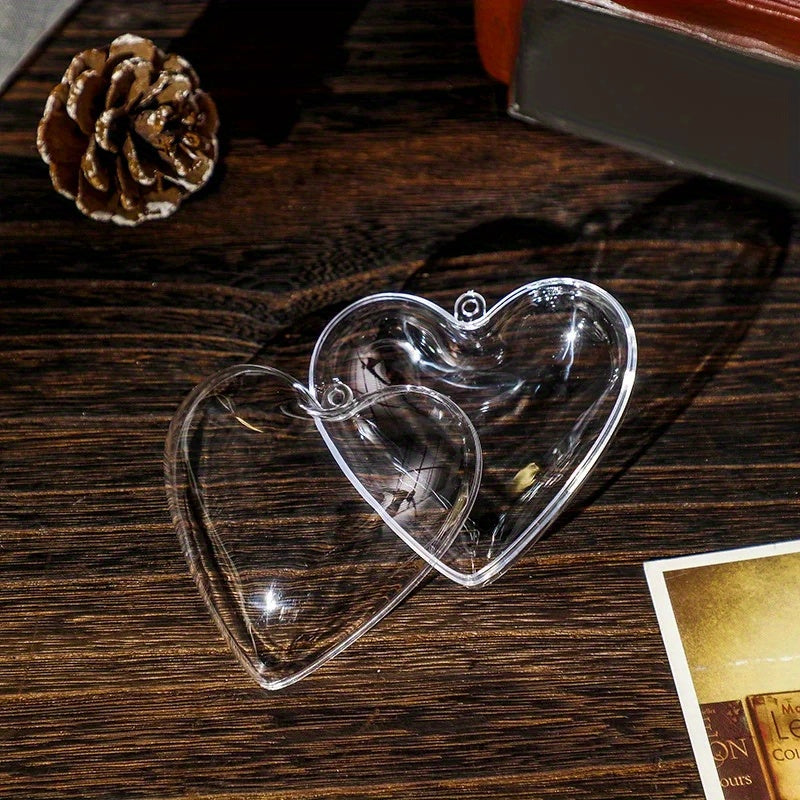 10 clear plastic heart-shaped Christmas ornaments for weddings, parties, and home décor.