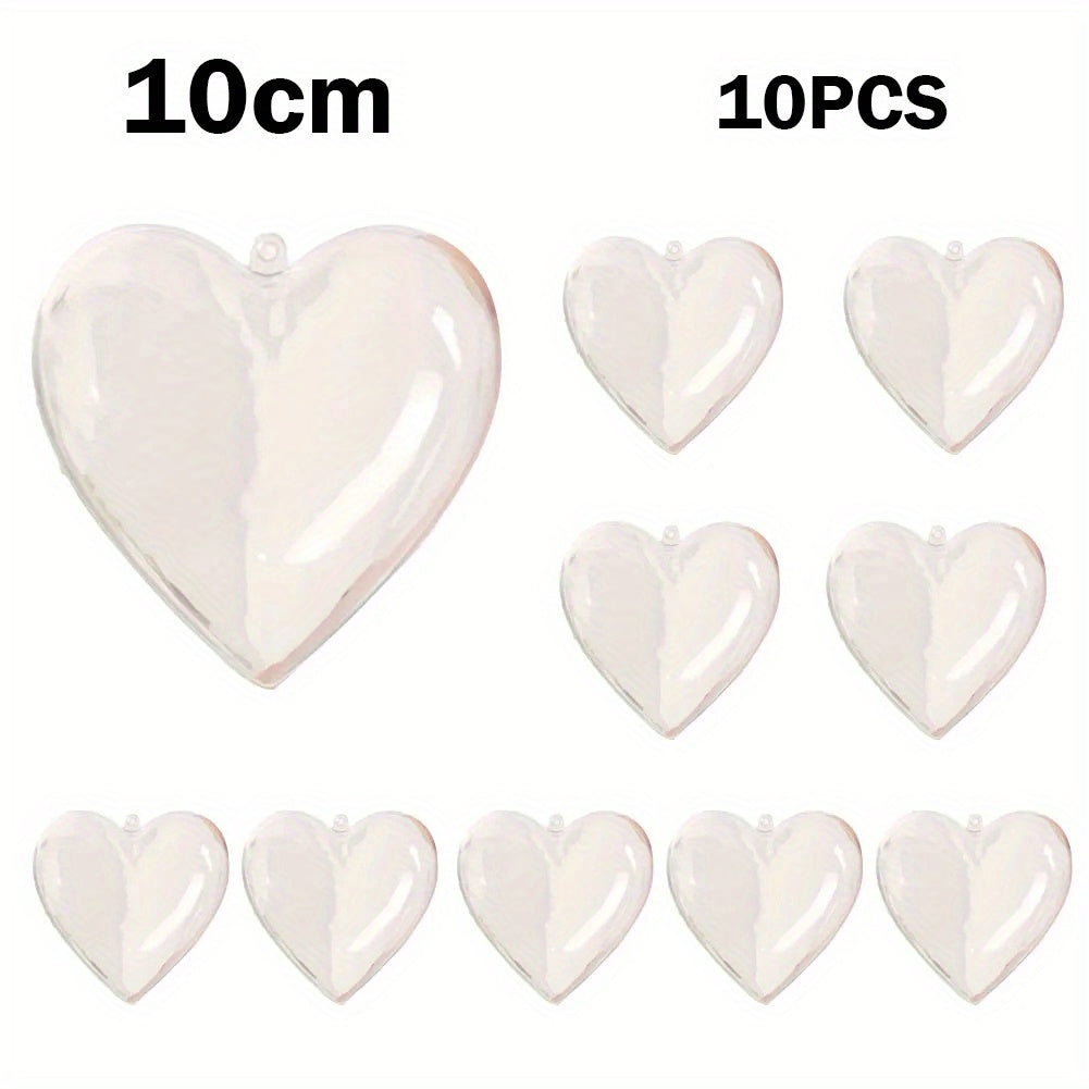 10 clear plastic heart-shaped Christmas ornaments for weddings, parties, and home décor.