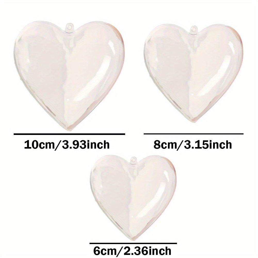 10 clear plastic heart-shaped Christmas ornaments for weddings, parties, and home décor.