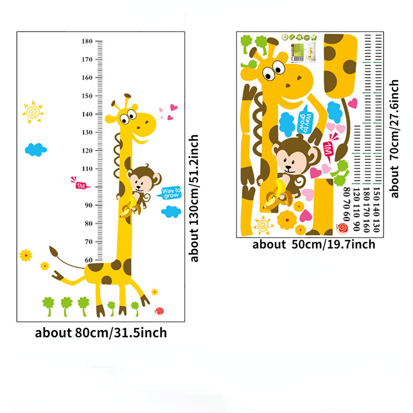 Наклейка на стену с ростом, изображающая рост жирафа, мультяшная измерительная линейка для самостоятельного отслеживания роста. Самоклеящаяся и съемная, идеально подходит для украшения гостиной или спальни как уникальный элемент декора.