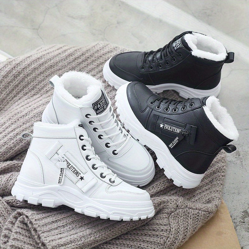 Cozy ankle boots for women, lace-up sneakers for winter warmth, outdoor short boots.