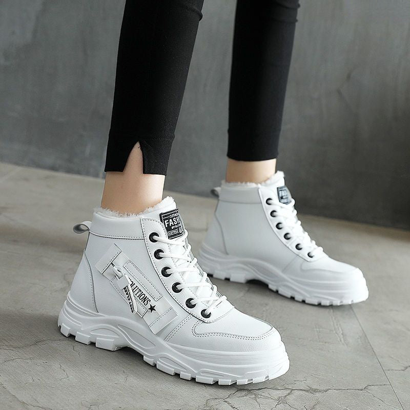 Cozy ankle boots for women, lace-up sneakers for winter warmth, outdoor short boots.