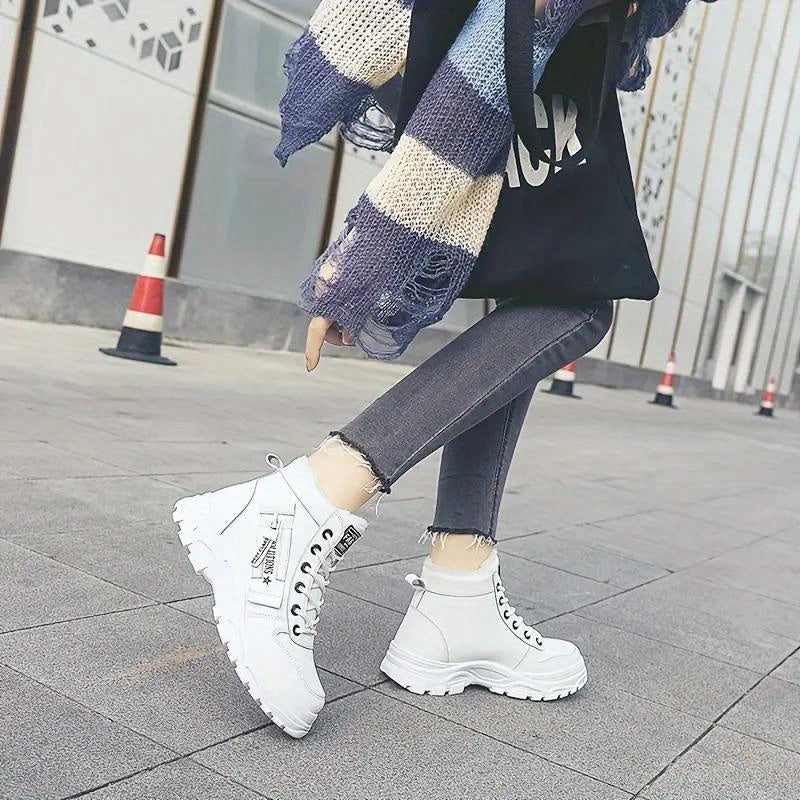 Cozy ankle boots for women, lace-up sneakers for winter warmth, outdoor short boots.