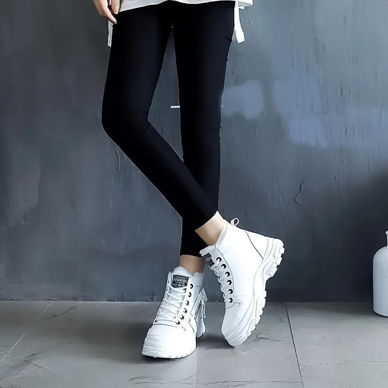 Cozy ankle boots for women, lace-up sneakers for winter warmth, outdoor short boots.