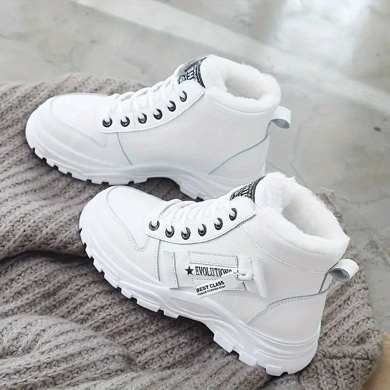 Cozy ankle boots for women, lace-up sneakers for winter warmth, outdoor short boots.