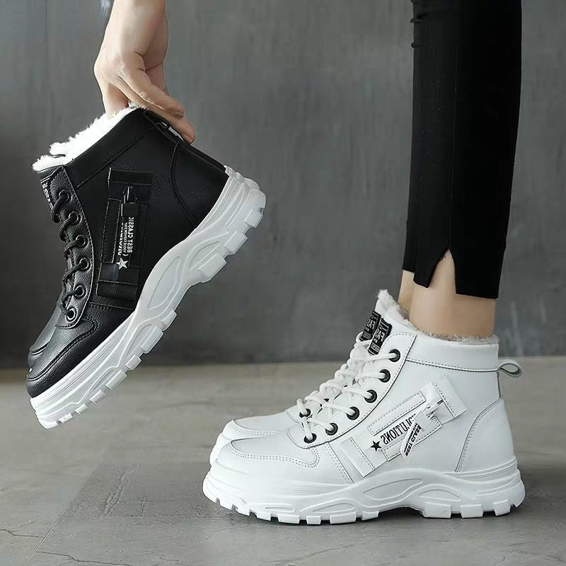 Cozy ankle boots for women, lace-up sneakers for winter warmth, outdoor short boots.