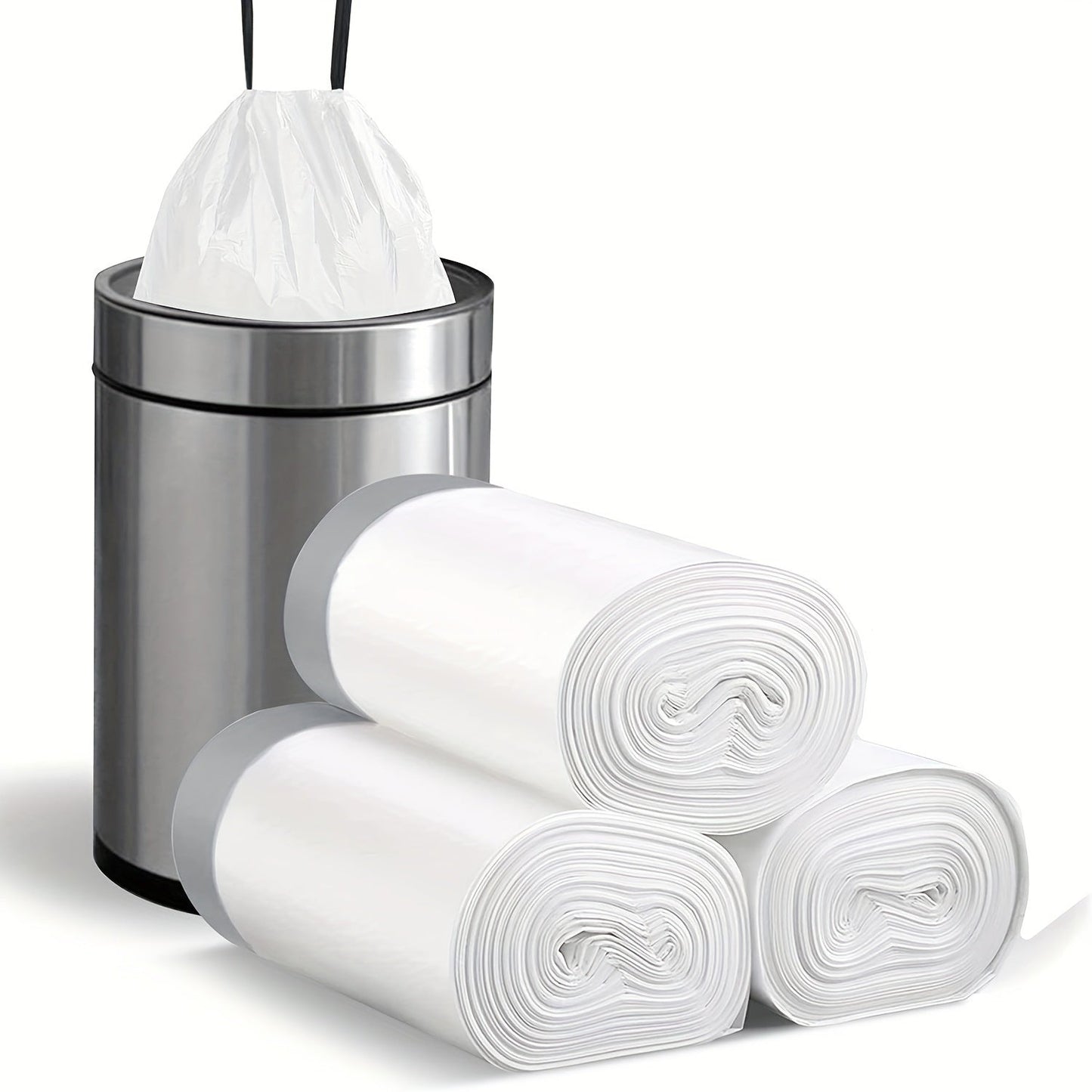 Small Drawstring Trash Bags, Plastic Garbage Can Liners for Bathroom, Restroom, Bedroom, Office, Toilet, Car - Pack of 3 Rolls