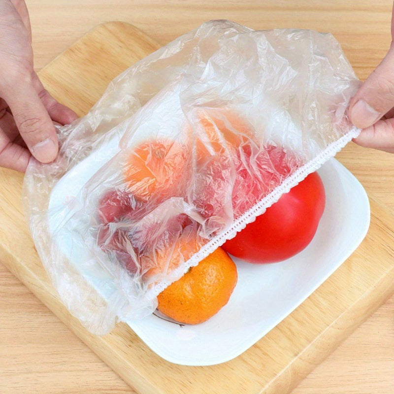 Clear Elastic Disposable Food Covers, 100 Pieces, 35.99cm Long - Preserves Freshness and Security of Food, Ideal for Outdoor Gatherings and Cooking Purposes