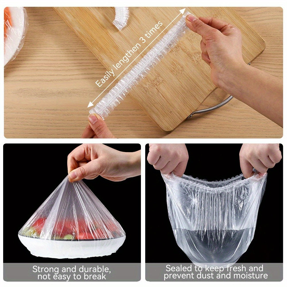 Clear Elastic Disposable Food Covers, 100 Pieces, 35.99cm Long - Preserves Freshness and Security of Food, Ideal for Outdoor Gatherings and Cooking Purposes