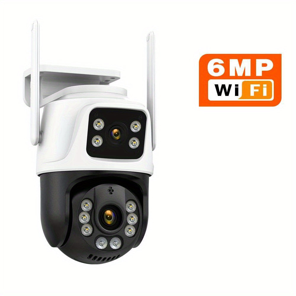 1 x 4K 8MP WiFi Security Camera with 2 x 4MP Lenses, Total 8MP Dual Lens 2.4GHz Wireless IP Camera for Home Security. Features include AI Human Tracking, Color Night Vision, Two-way Audio