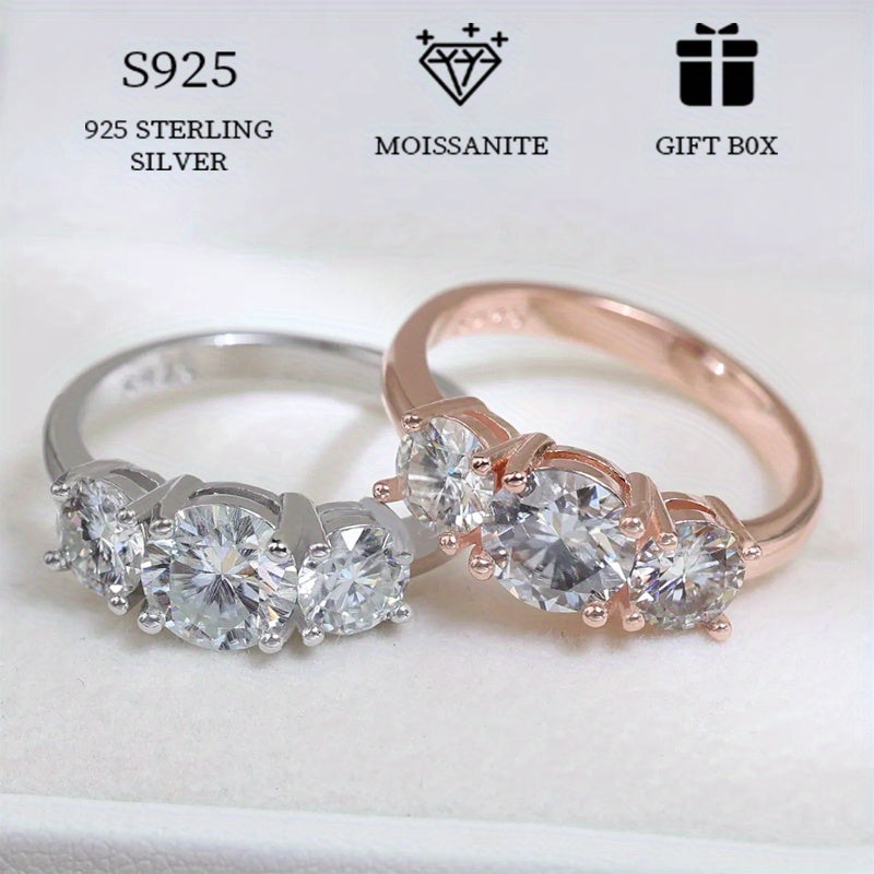 925 Sterling Silver Promise Ring featuring a 2ct Moissanite gemstone, perfect for engagements or weddings. This high-quality jewelry piece comes with a certificate of authenticity and is presented in a beautiful gift box.