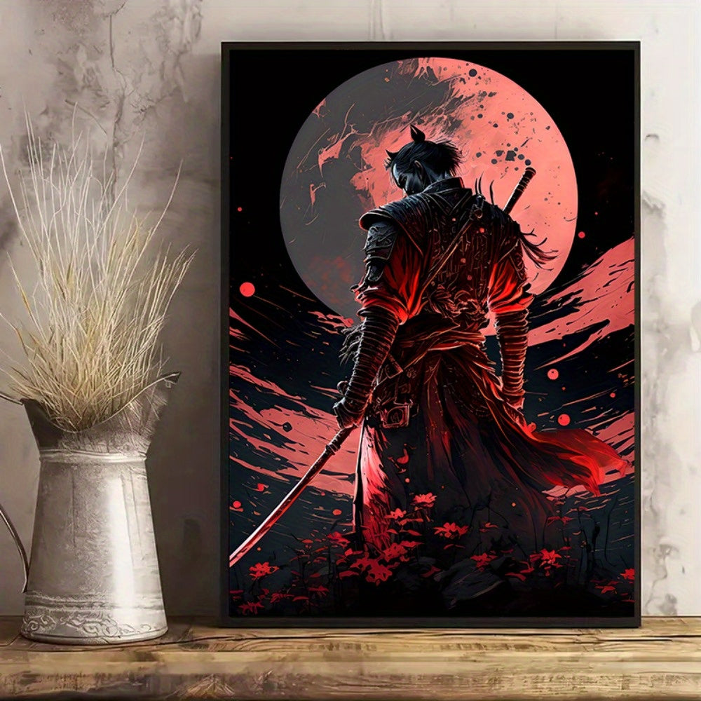 Japanese Samurai canvas paintings, character posters, and prints. Cherry blossom sunset wall art for home decorating in living room or bedroom. Available in various sizes, unframed.