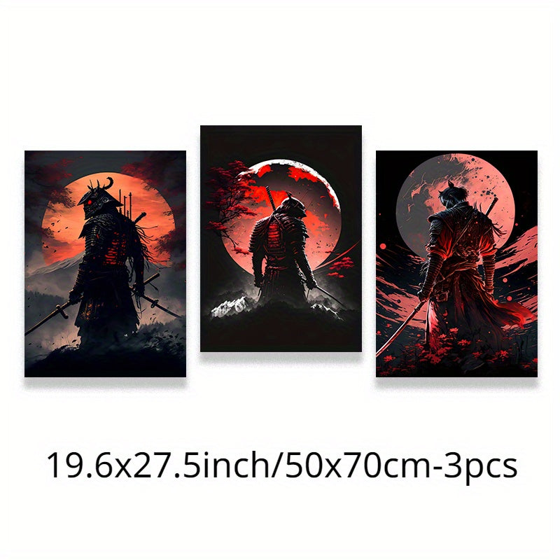 Japanese Samurai canvas paintings, character posters, and prints. Cherry blossom sunset wall art for home decorating in living room or bedroom. Available in various sizes, unframed.