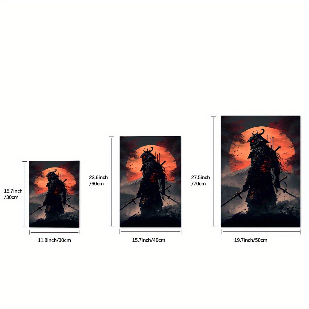 Japanese Samurai canvas paintings, character posters, and prints. Cherry blossom sunset wall art for home decorating in living room or bedroom. Available in various sizes, unframed.