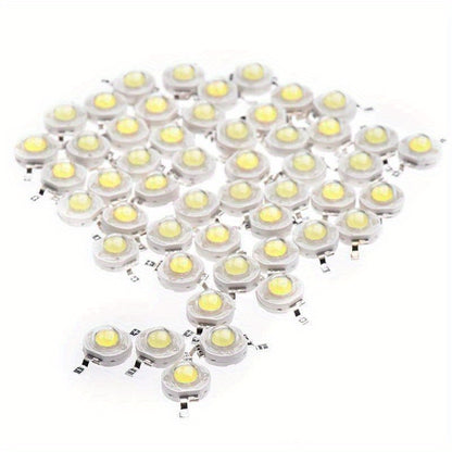 50 Super Bright Cool White LED Beads with Metallic Base for Industrial Electrical Projects