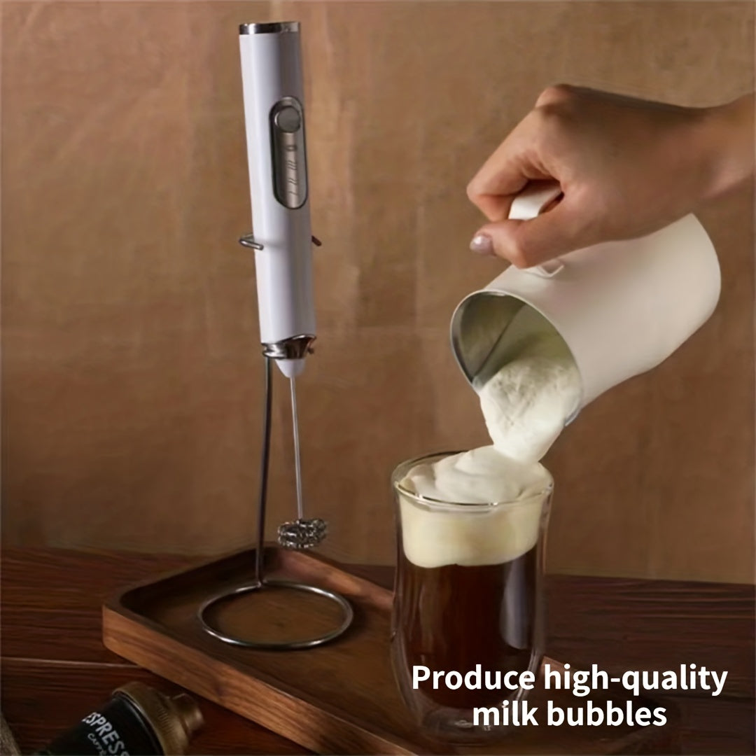 Handheld Electric Milk Frother with 2 Exchangeable Stirring Heads, Rechargeable 3-Speed Coffee Mixer and Egg Beater. This versatile tool can also be used as a Foam Maker, Electric Blender, or Egg Milk Coffee Blender with Beating Egg Head. Ideal for