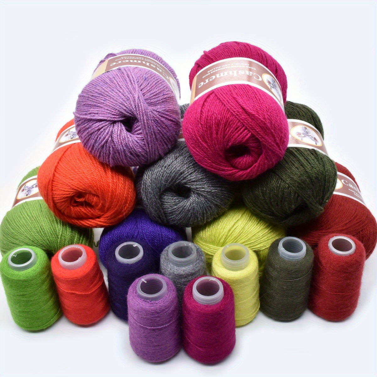 5 hand-woven cashmere blend yarns, 70% pure cashmere, 320m/350yd each in large (50g) & small (20g) skeins. Soft, anti-pilling for crochet & knitting. Ideal for scarves, sweaters, shawls in